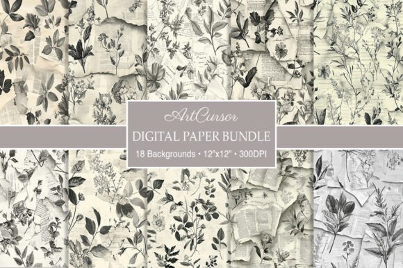 Botanical Torn Paper Digital Backgrounds: Versatile Design Assets