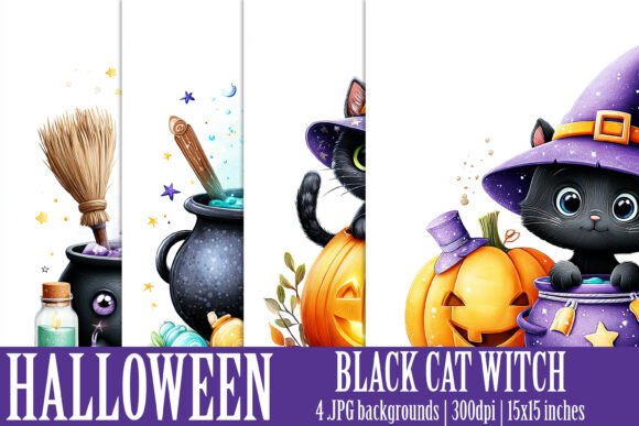 Enchanting Halloween Black Witch Cat Backgrounds S1
